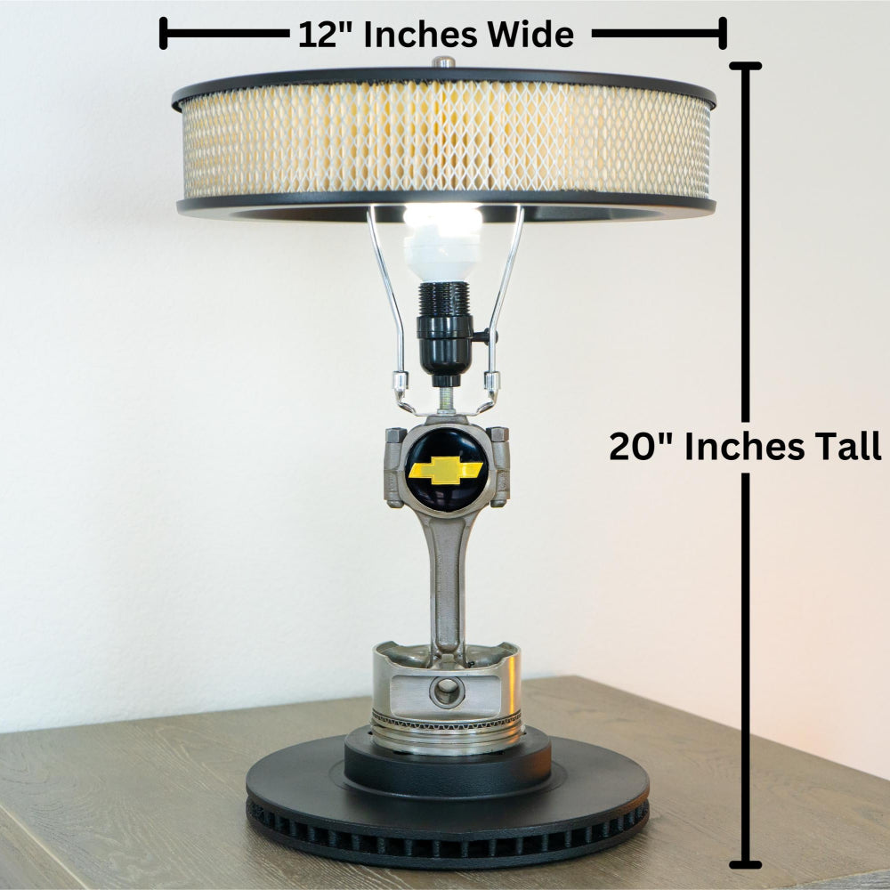 Table lamp with dimensions labeled on a white background