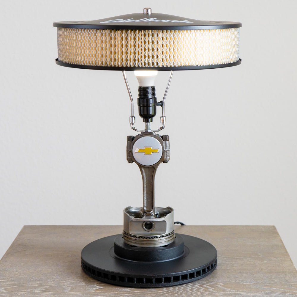 Table lamp with unique design on a wooden surface