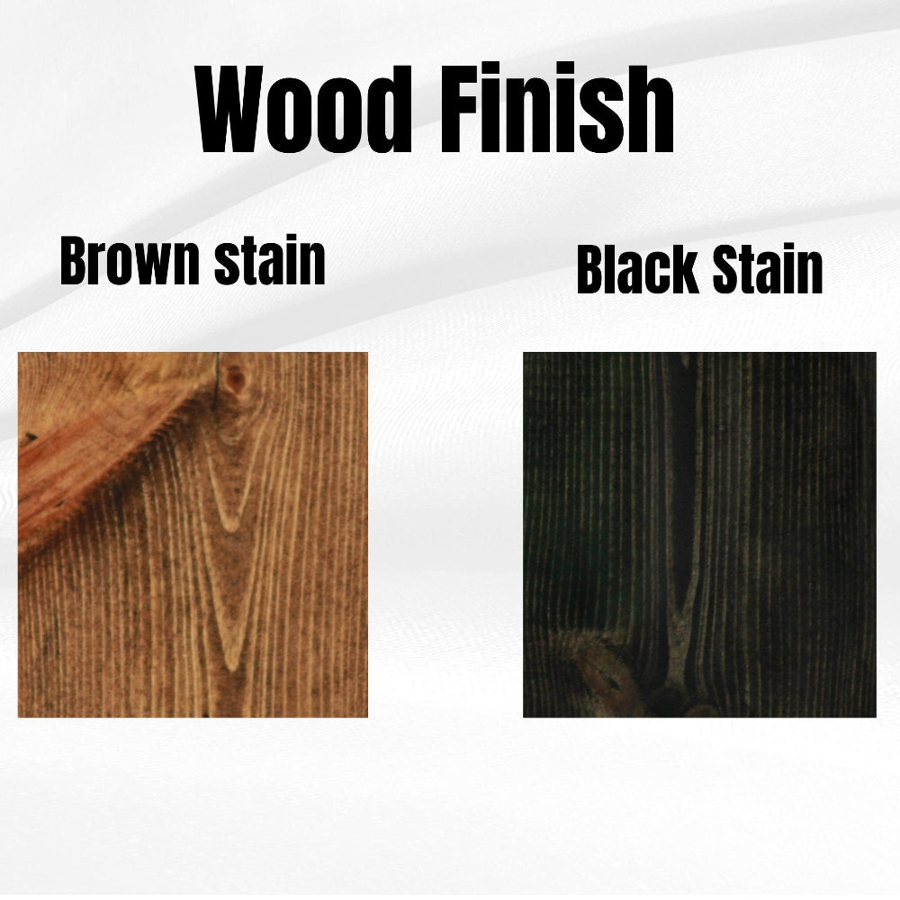 Comparison of brown and black wood stains on a white background