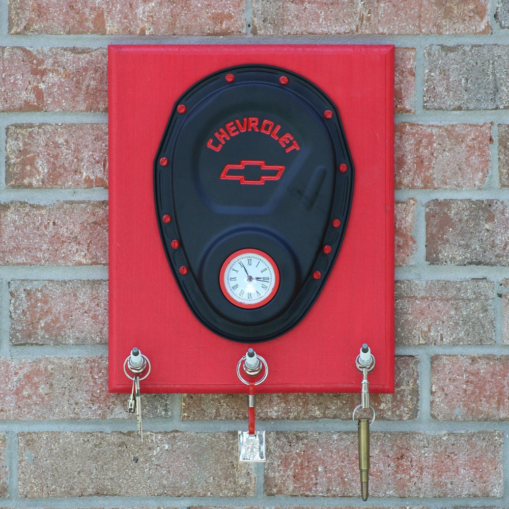 Decorative wall mount with Chevrolet logo on a brick wall