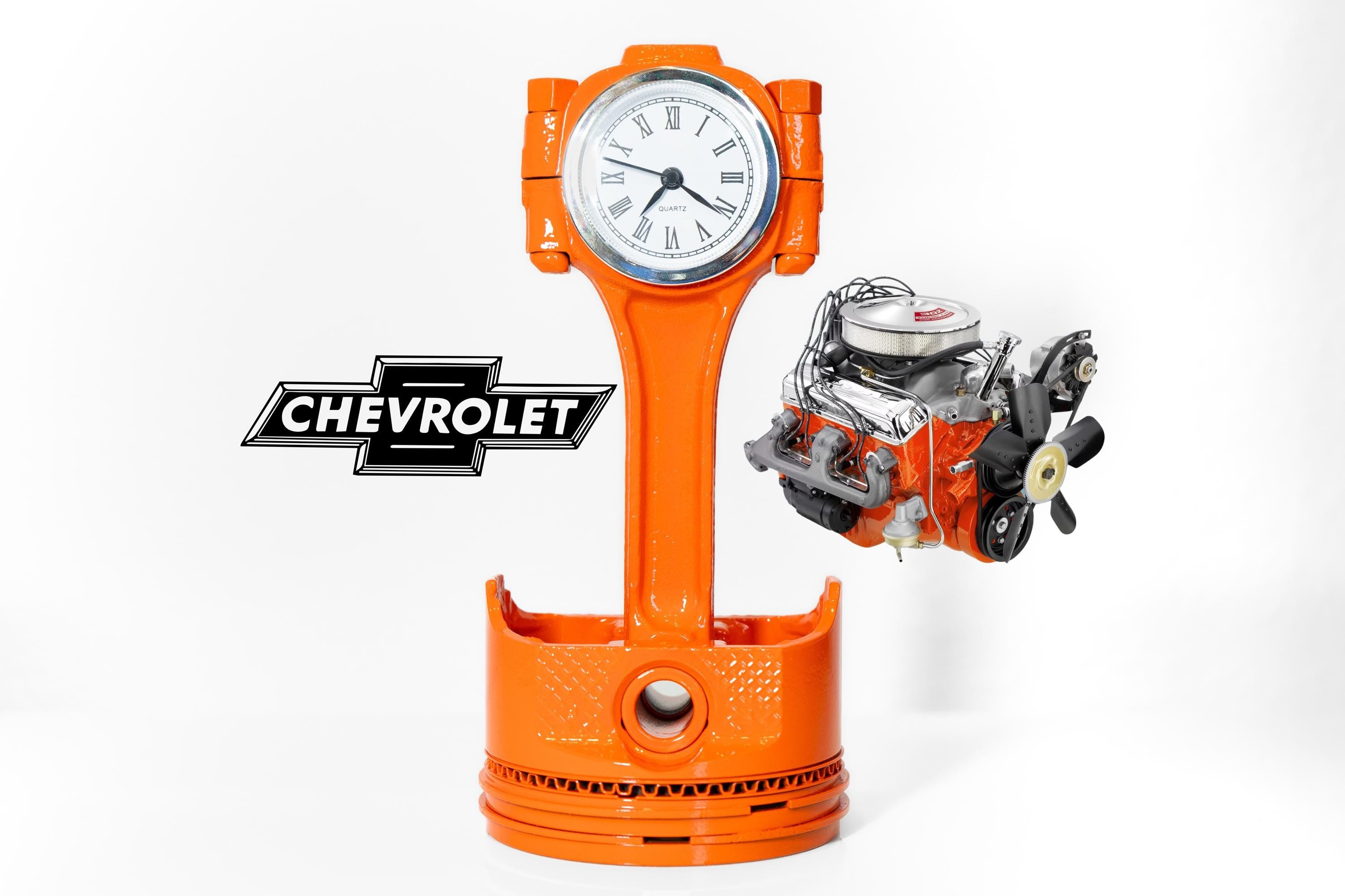 Chevy Piston Clock – V8 Engine Decor / Auto Office Clock