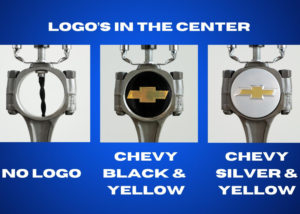 Three light fixture designs with different logo placements on a blue background