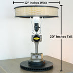 Table lamp with dimensions labeled on a white background