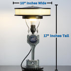 Table lamp with dimensions indicated on a gray background