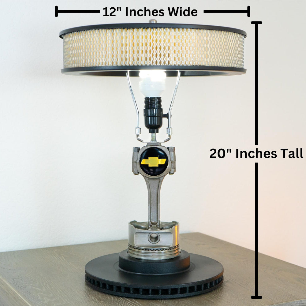 Lamp with dimensions indicated on a white background