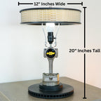 Lamp with dimensions indicated on a white background