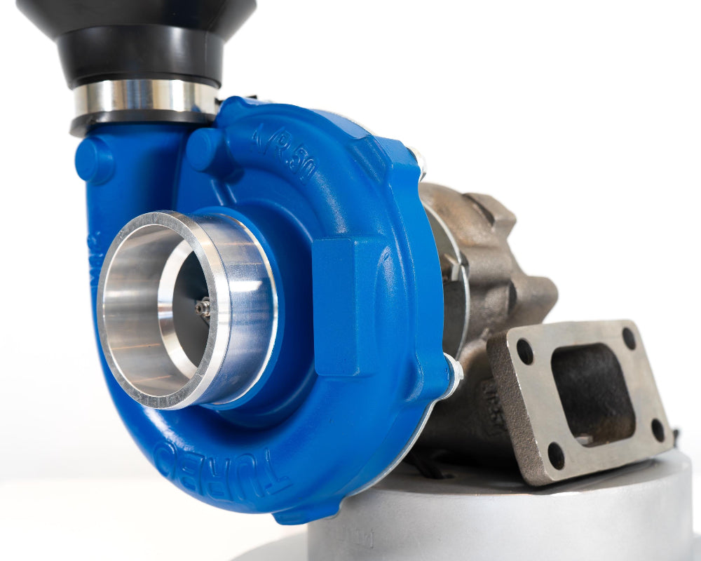 Close-up of a blue mechanical pump on a white background