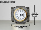 Clock with dimensions labeled on a gray background