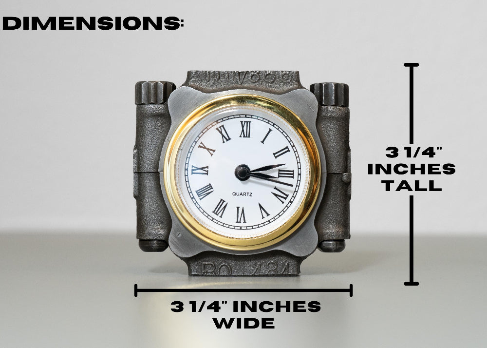 Clock with dimensions labeled on a gray background