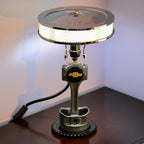 Custom Chevy piston lamp made from real car parts, offering personalized logo options and durable metal construction.