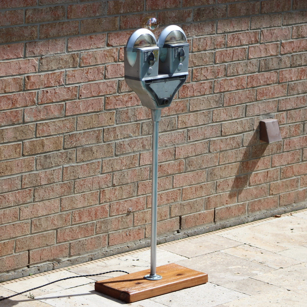 Garage ready parking meter lamp designed for car enthusiasts and vintage decor collectors.