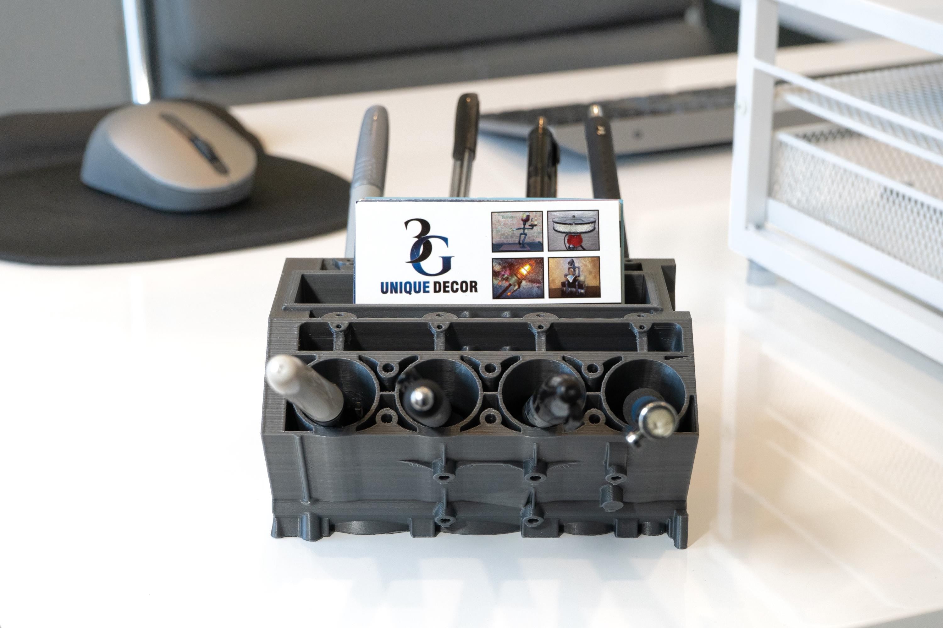 Chevy Engine Block Business Card & Pen Holder – Auto Office Holder, Auto Desk Organizer