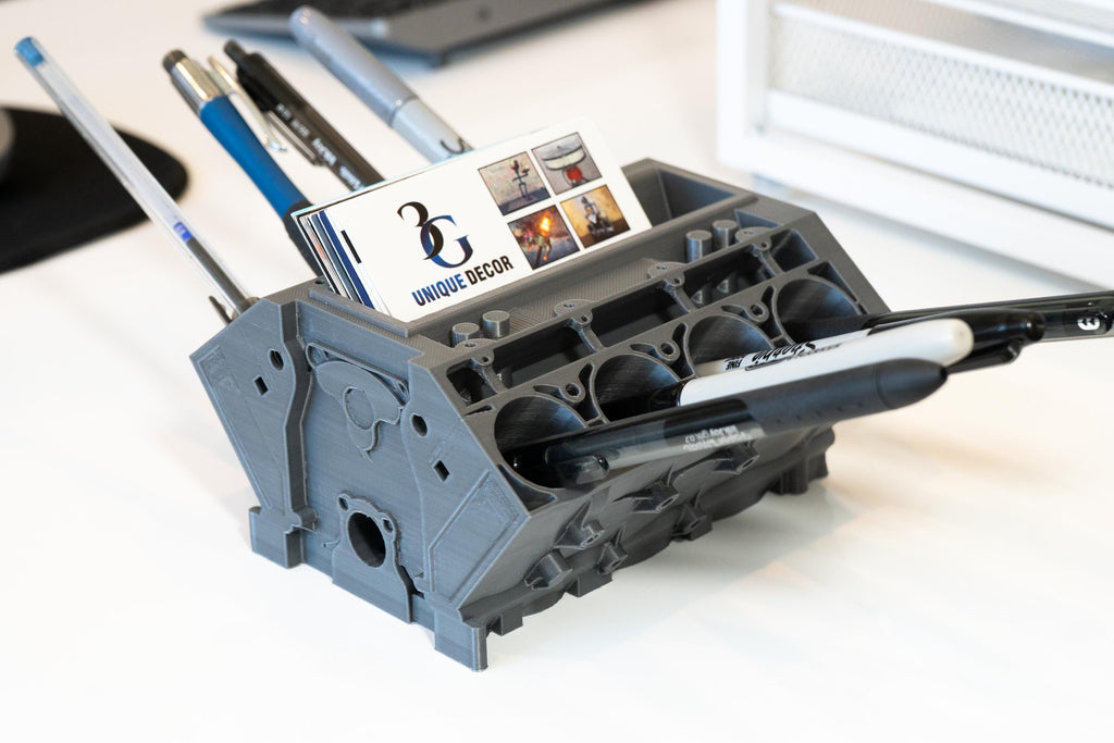 Chevy Engine Block Business Card & Pen Holder – Auto Office Holder, Auto Desk Organizer