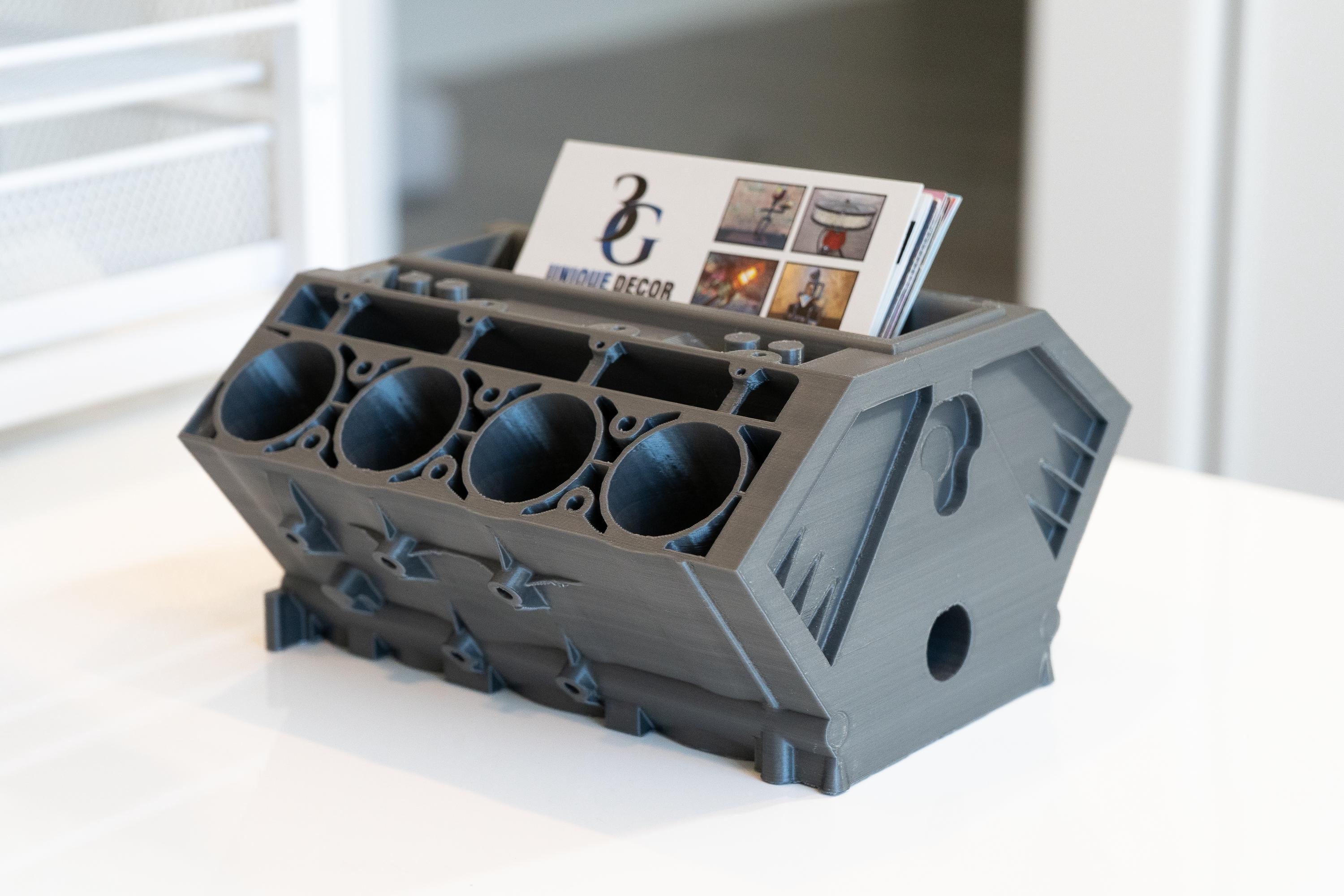 Chevy Engine Block Business Card & Pen Holder – Auto Office Holder, Auto Desk Organizer