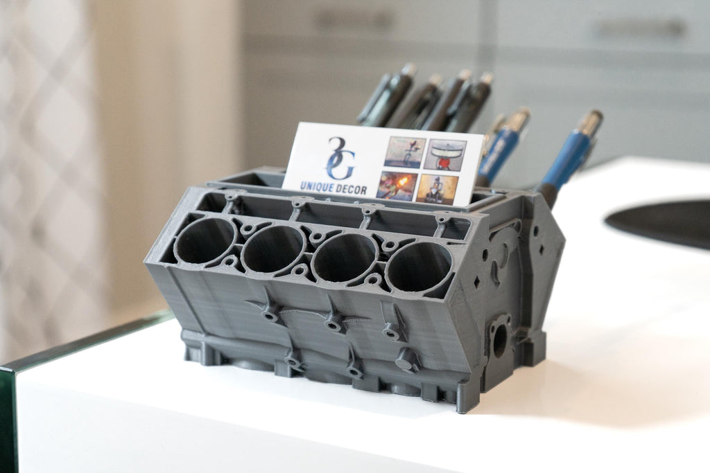 Chevy Engine Block Business Card & Pen Holder – Auto Office Holder, Auto Desk Organizer