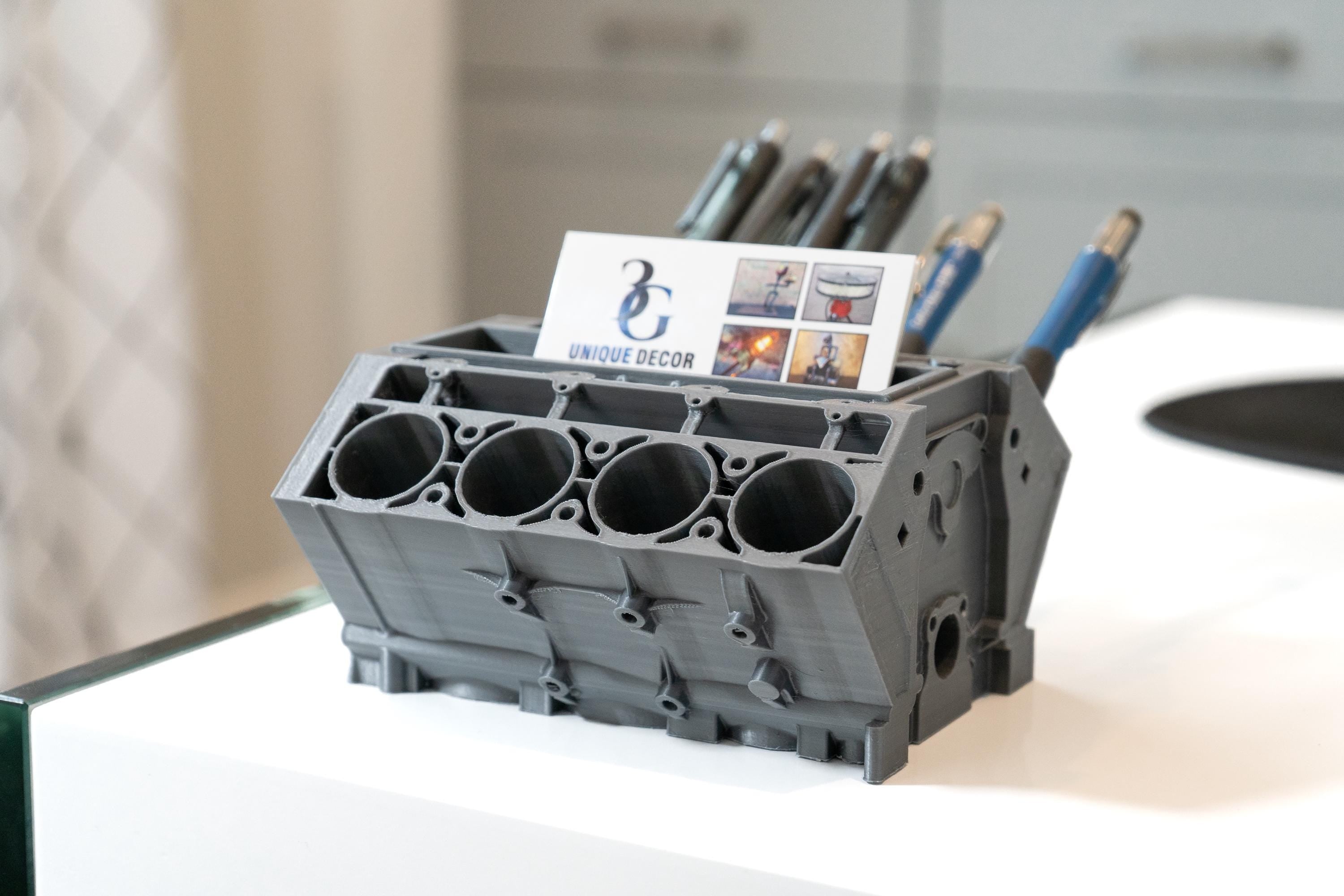 Chevy Engine Block Business Card & Pen Holder – Auto Office Holder, Auto Desk Organizer