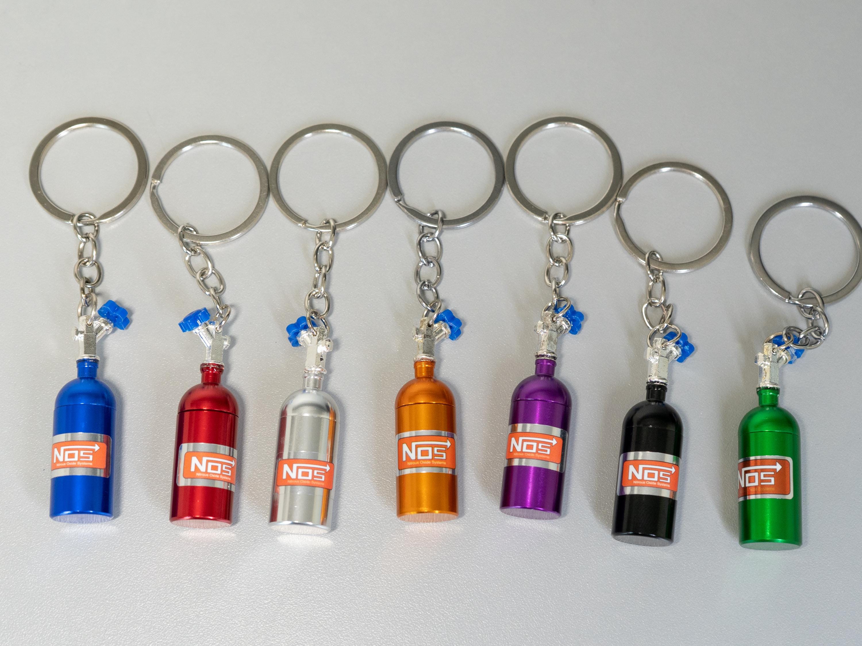 NOS Bottle Keychain Set (2) | Automotive Keyring for Speed Lovers | Car Parts Gift