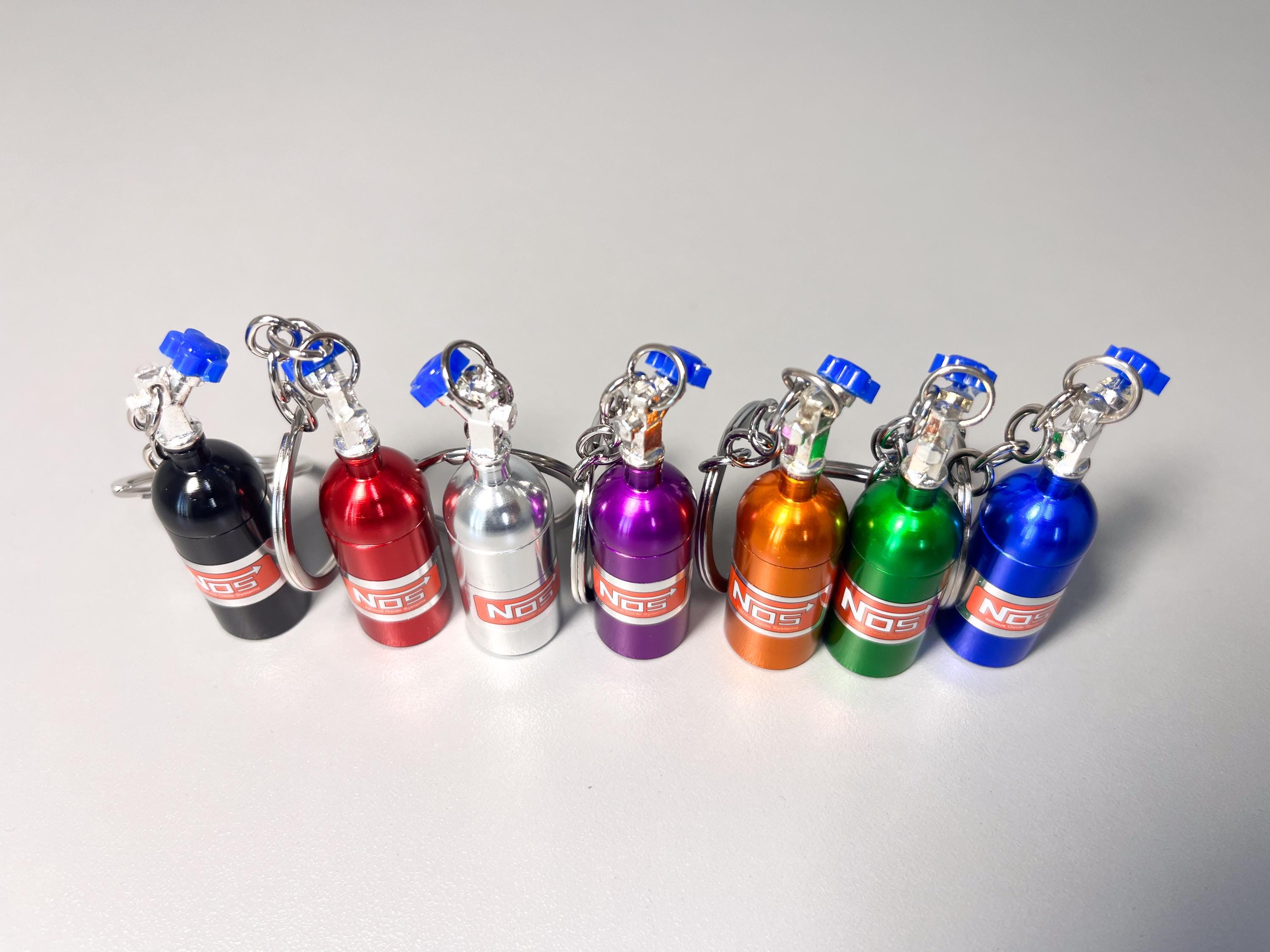 NOS Bottle Keychain Set (2) | Automotive Keyring for Speed Lovers | Car Parts Gift