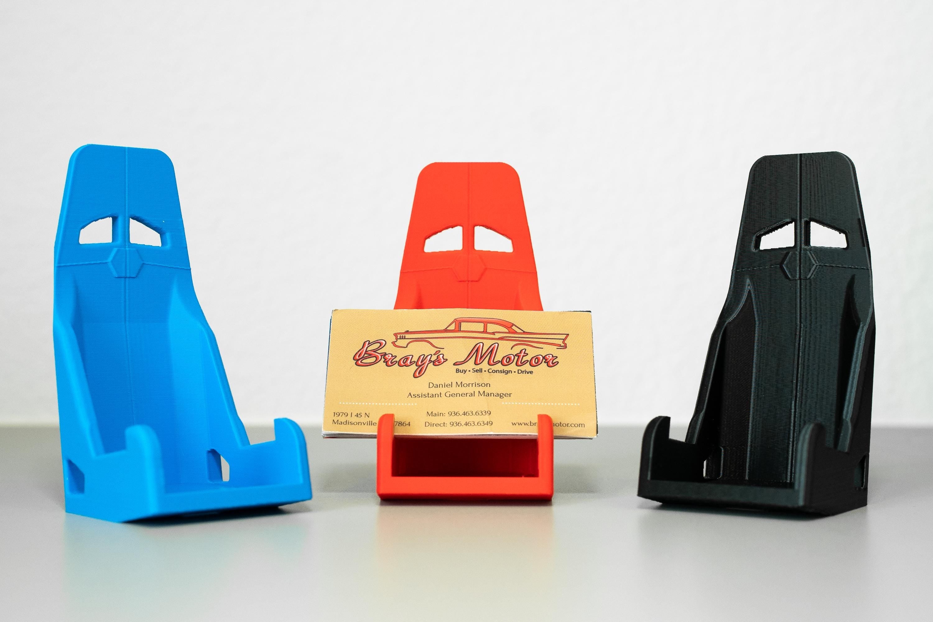 Racing Seat Card Holder and Phone Stand – Car Desk Accessory / Auto Office Gift