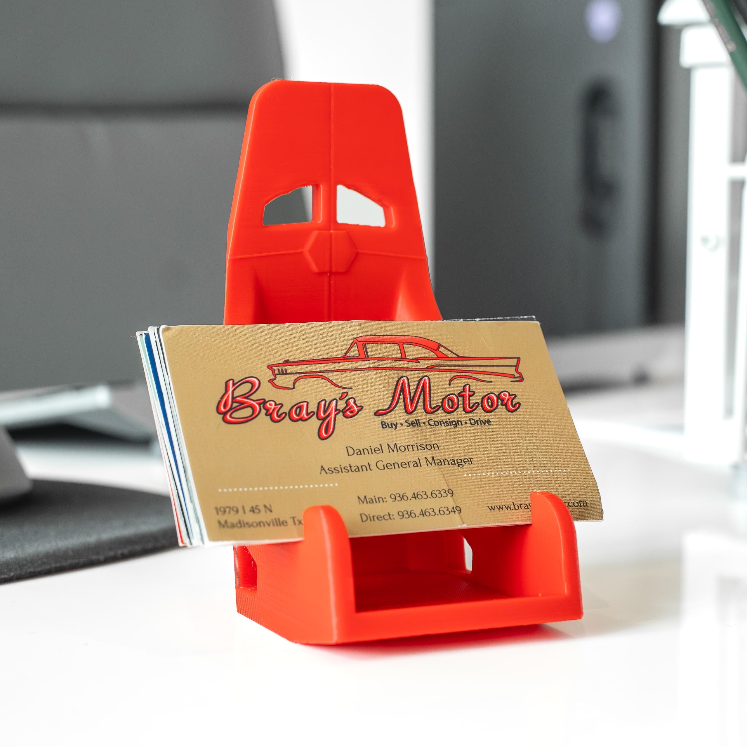 Racing Seat Card Holder and Phone Stand – Car Desk Accessory / Auto Office Gift