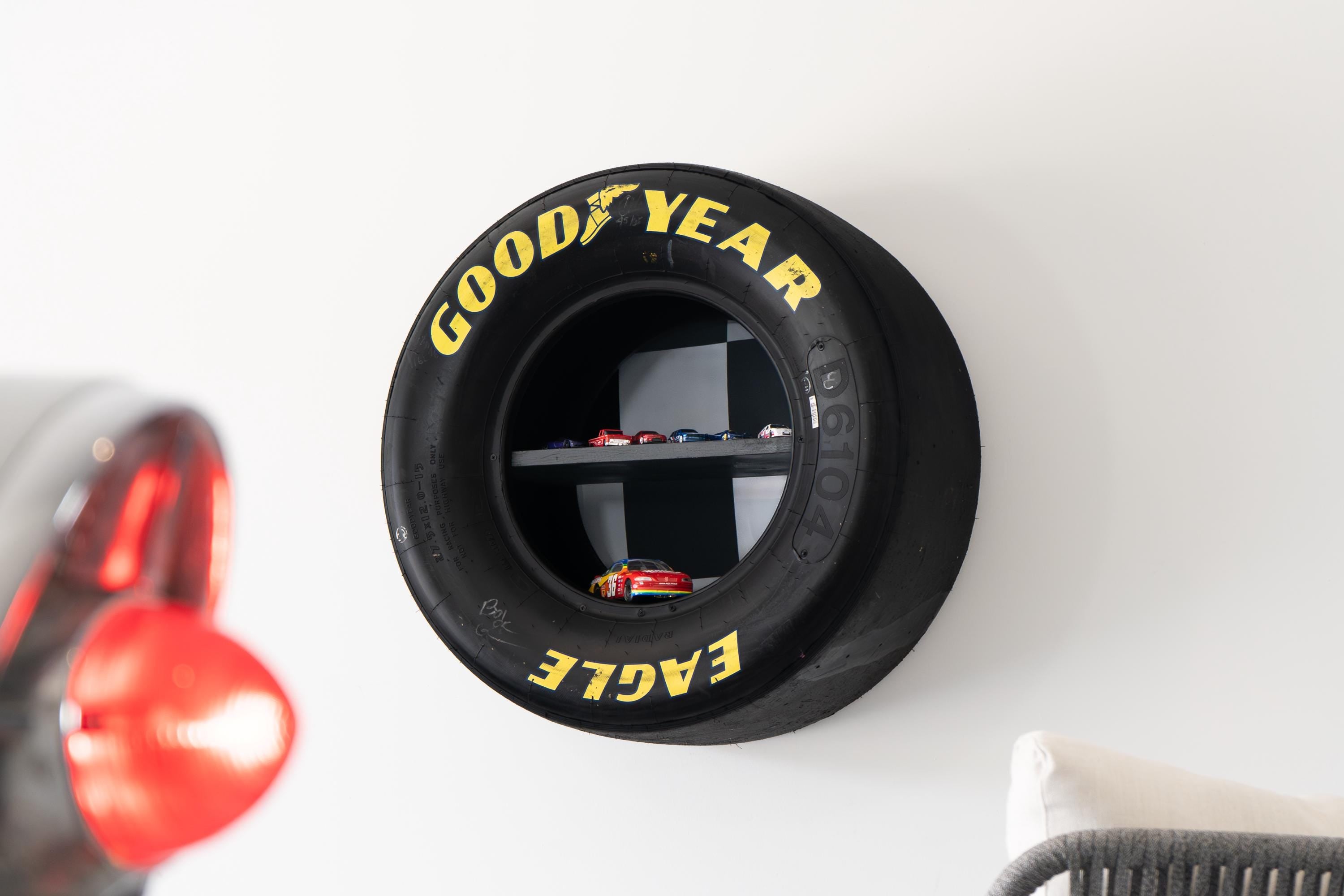 NASCAR Tire Shelf - Auto Home Wall | Automotive Furniture | Car Parts Shelf
