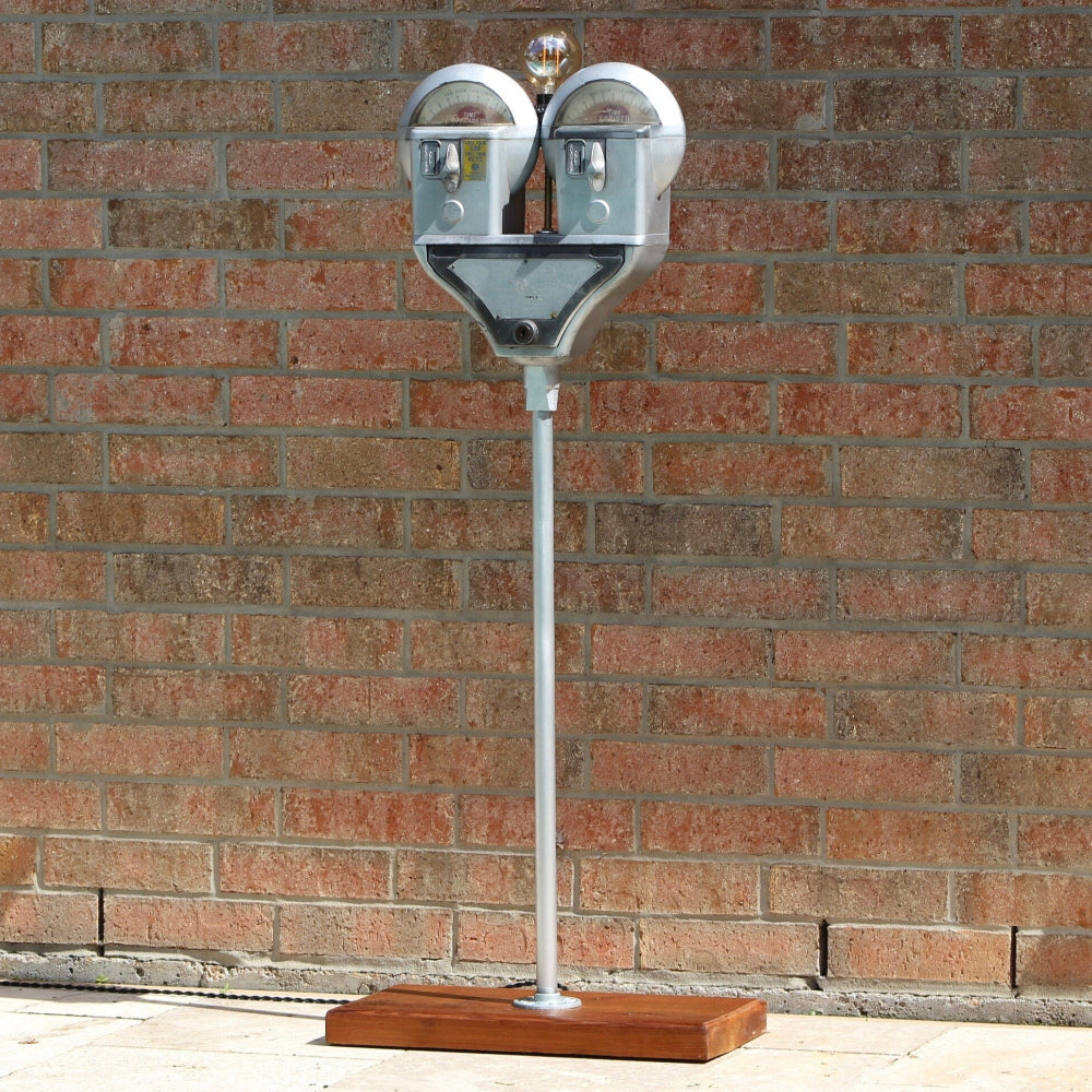 Parking meter lamp built from an authentic vintage Duncan meter, redesigned as functional lighting with classic character.