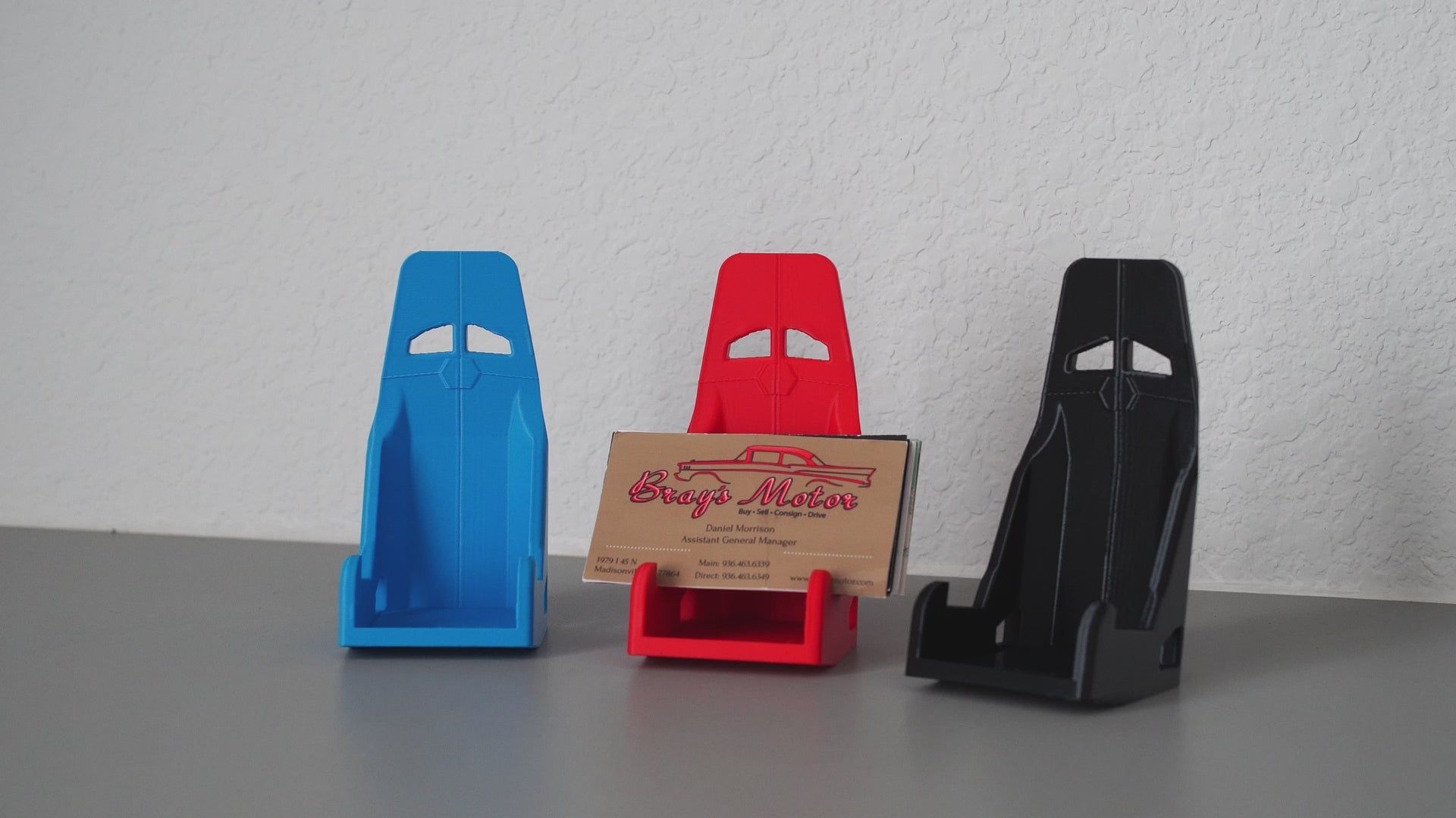 Racing Seat Card Holder and Phone Stand – Car Desk Accessory / Auto Office Gift